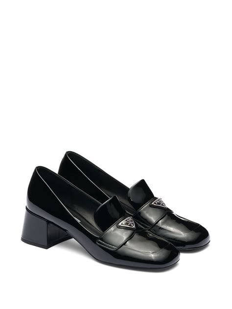 prada logo patent leather loafers|prada heeled loafer.